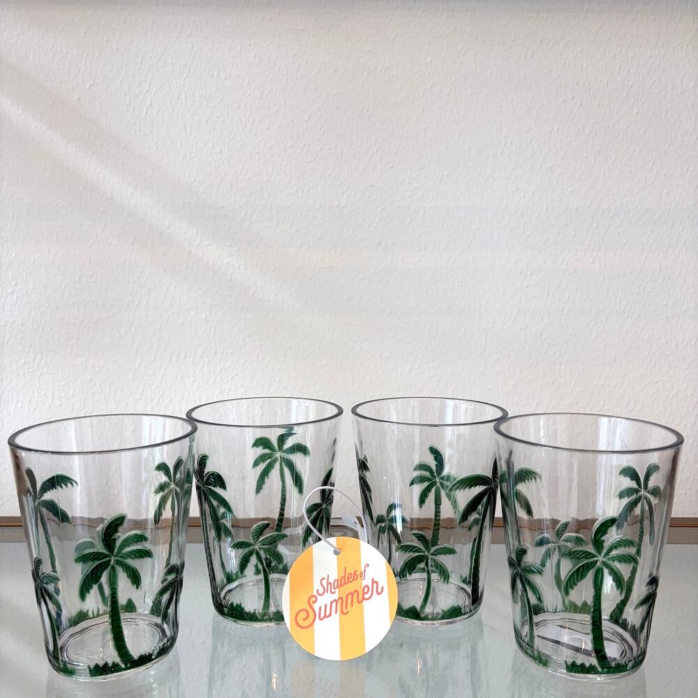 Tropical Palm Tree Acrylic Tumblers 16oz Set of 4 Indoor Outdoor Drinkware NEW